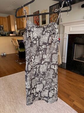 Zara Black and White Print Slip Silk Dress